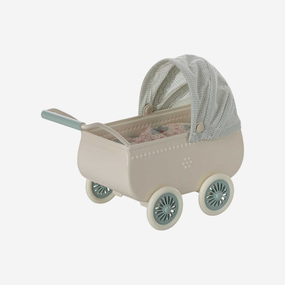 Maileg - Pram with Baby Mouse - Mint