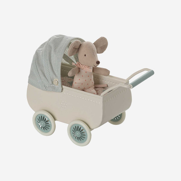 Maileg - Pram with Baby Mouse - Mint