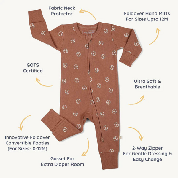 Makemake Organics - Organic 2-Way Zip Romper - Peace