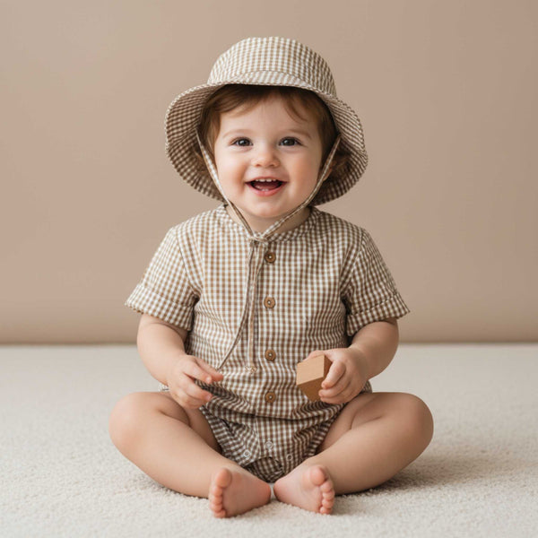 Makemake Organics - Organic Bucket Sun Hat - Caramel Check