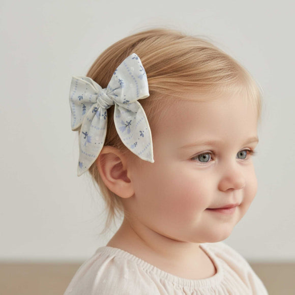 Makemake Organics - Organic Hair Bow Clip - Blue Vines