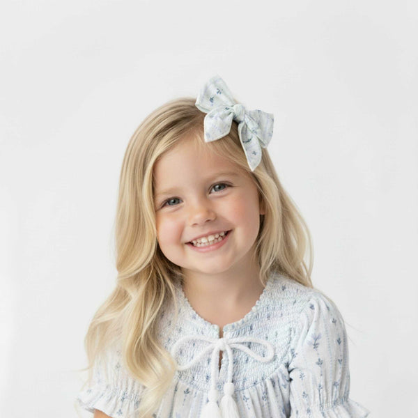 Makemake Organics - Organic Hair Bow Clip - Blue Vines