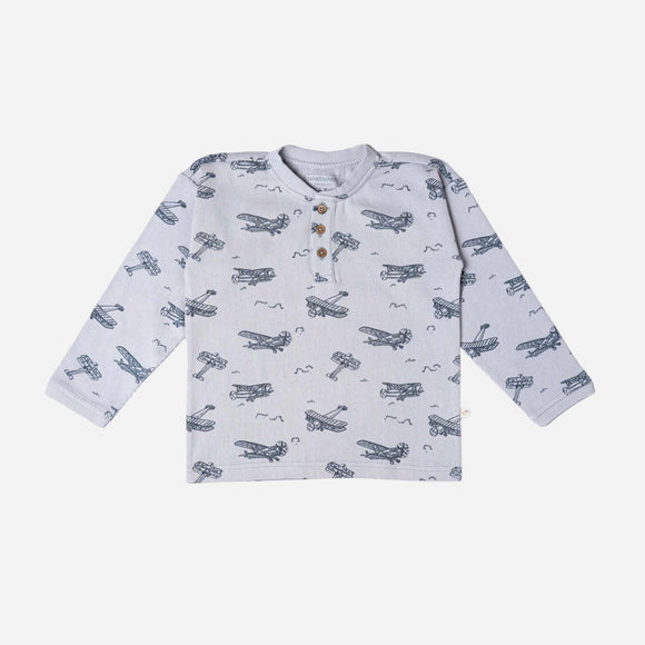 Makemake Organics - Organic Henley Tee - Airplanes