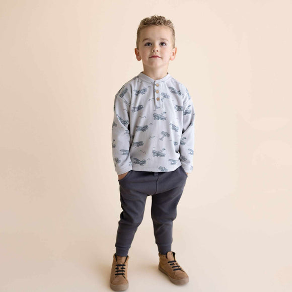 Makemake Organics - Organic Henley Tee - Airplanes