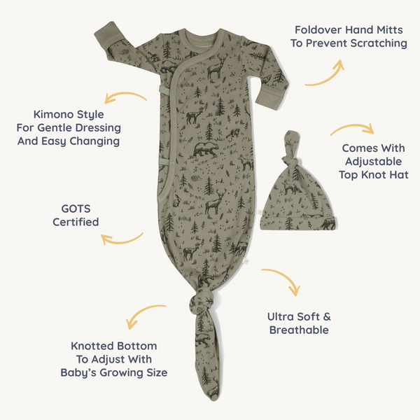 Makemake Organics - Organic Kimono Knotted Sleep Gown - Forest Folk