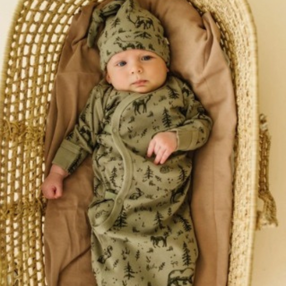 Makemake Organics - Organic Kimono Knotted Sleep Gown - Forest Folk