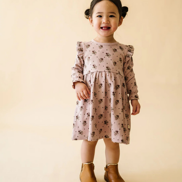 Makemake Organics - Organic Ruffle Dress - Rose Ditsy