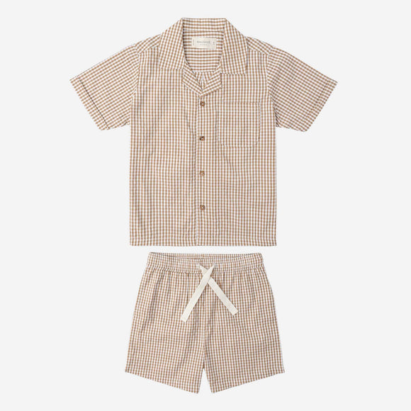 Makemake Organics - Organic Shirt & Shorts Set - Caramel Check