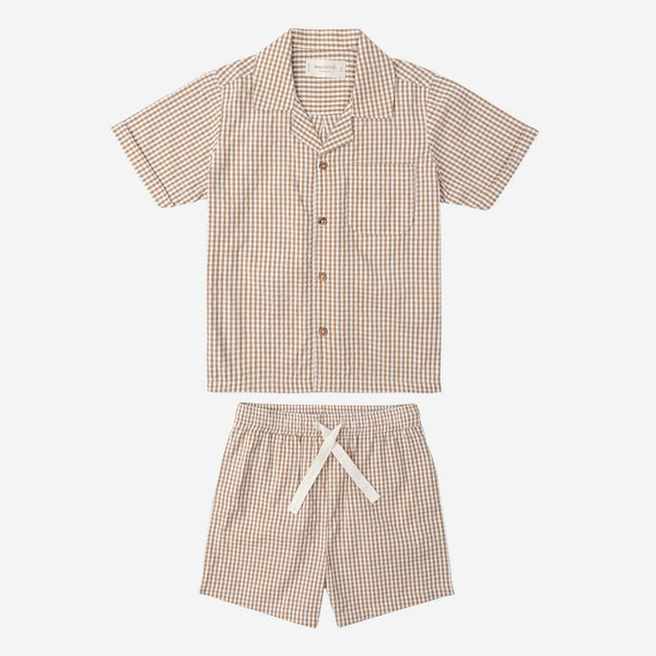Makemake Organics - Organic Shirt & Shorts Set - Caramel Check