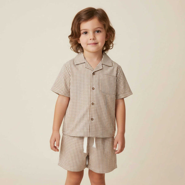 Makemake Organics - Organic Shirt & Shorts Set - Caramel Check