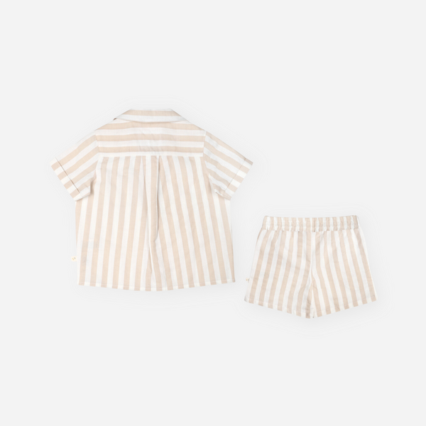 Makemake Organics - Organic Shirt and Shorts Set - Beige Stripes