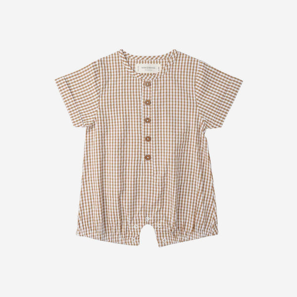 Makemake Organics - Organic Short Bubble Romper - Caramel Check