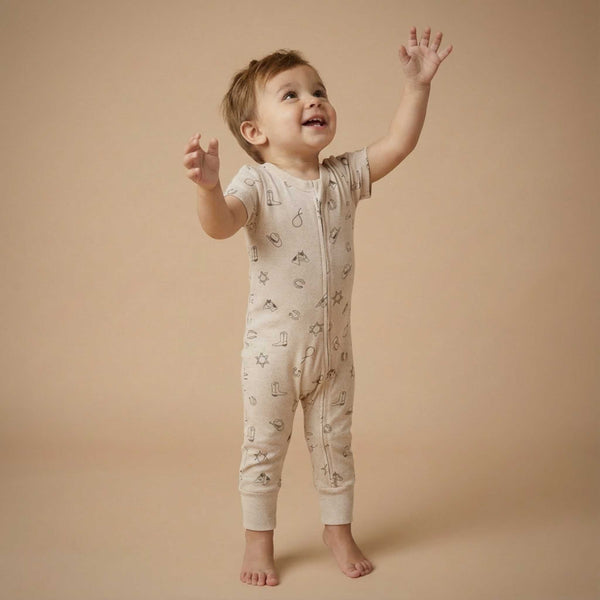 Makemake Organics - Organic Short Sleeve Zip Romper - Rodeo