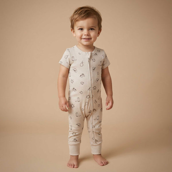 Makemake Organics - Organic Short Sleeve Zip Romper - Rodeo