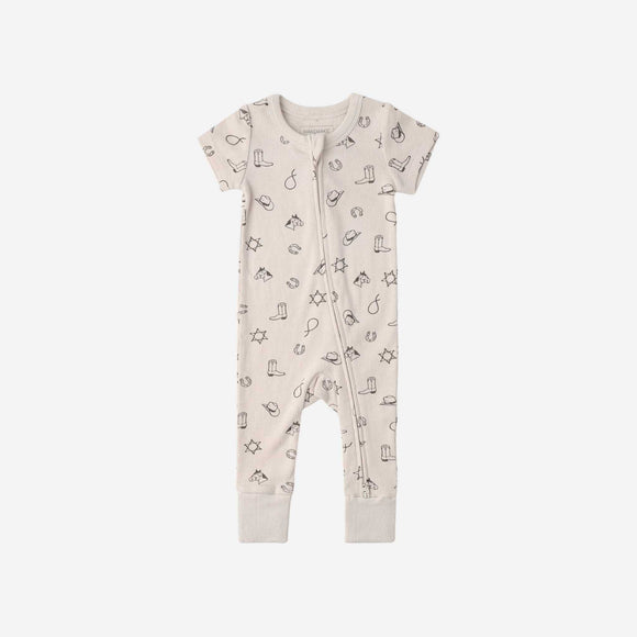 Makemake Organics - Organic Short Sleeve Zip Romper - Rodeo