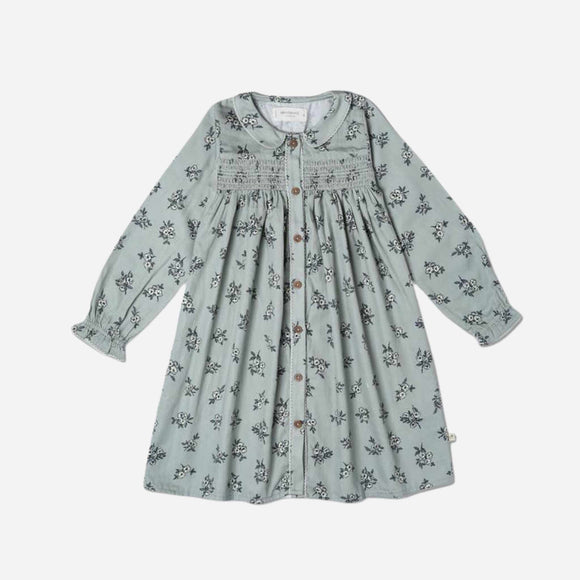 Makemake Organics - Organic Smocked Button Dress - Sage Bloom