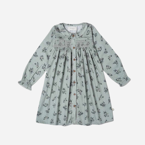Makemake Organics - Organic Smocked Button Dress - Sage Bloom