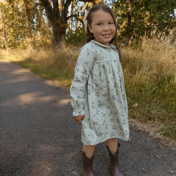 Makemake Organics - Organic Smocked Button Dress - Sage Bloom