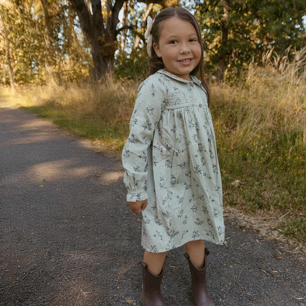 Makemake Organics - Organic Smocked Button Dress - Sage Bloom