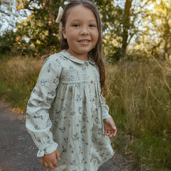 Makemake Organics - Organic Smocked Button Dress - Sage Bloom