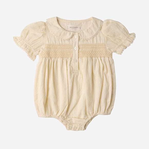 Makemake Organics - Organic Smocked Button Romper - Butter Yellow