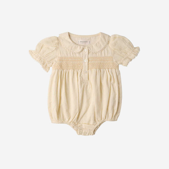 Makemake Organics - Organic Smocked Button Romper - Butter Yellow