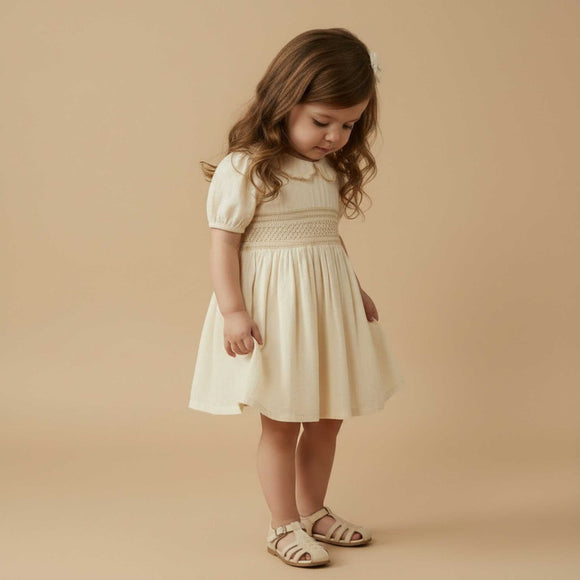Makemake Organics - Organic Smocked Collar Dress - Butter Yellow