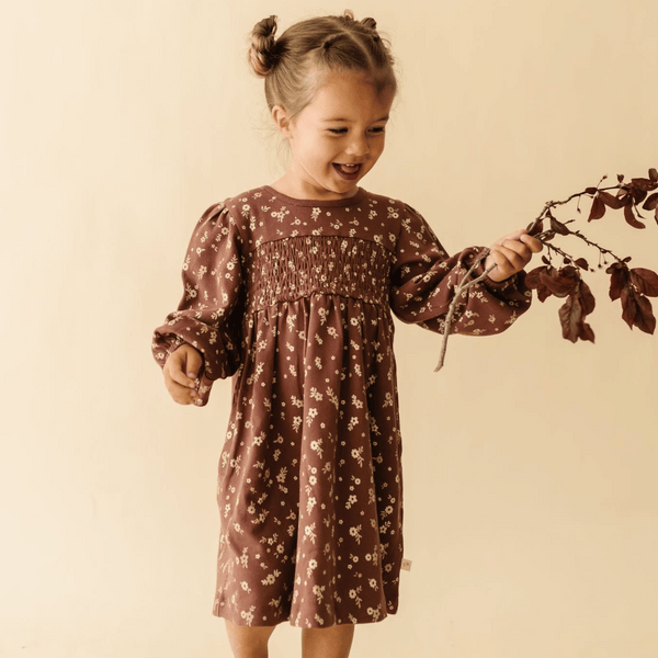 Makemake Organics - Organic Smocked Dress - Winter Bloom