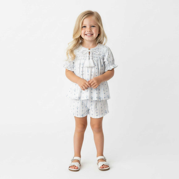 Makemake Organics - Organic Smocked Top & Shorts Set - Blue Vines