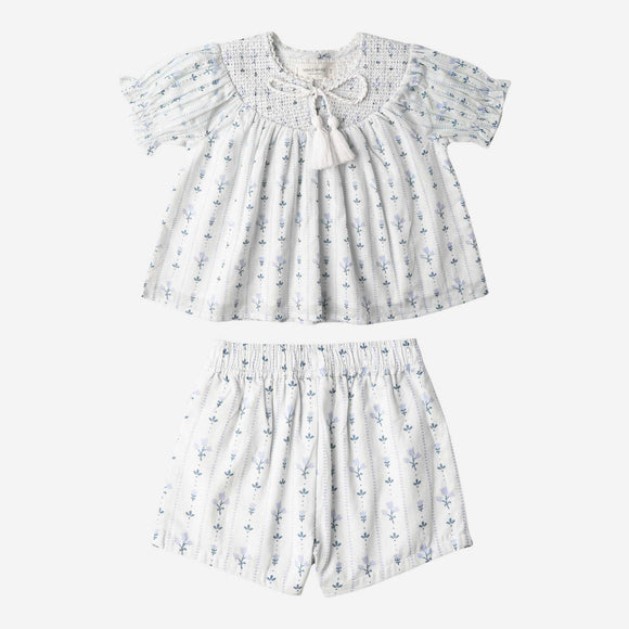 Makemake Organics - Organic Smocked Top & Shorts Set - Blue Vines