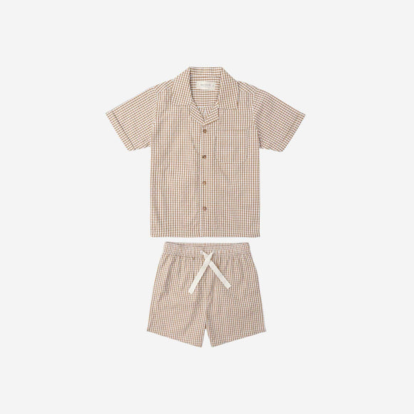 Organic Shirt & Shorts Set - Caramel Check
