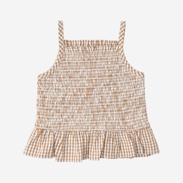 Makemake Organics - Organic Smocked Top and Bloomer Set - Caramel Check