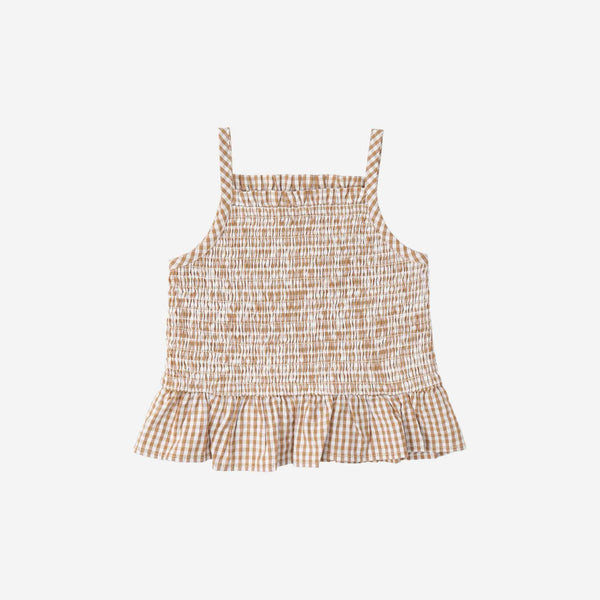 Makemake Organics - Organic Smocked Top and Bloomer Set - Caramel Check