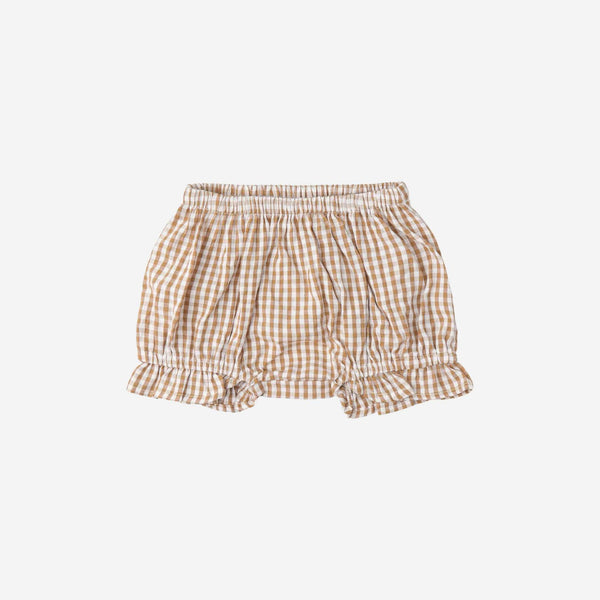 Makemake Organics - Organic Smocked Top and Bloomer Set - Caramel Check