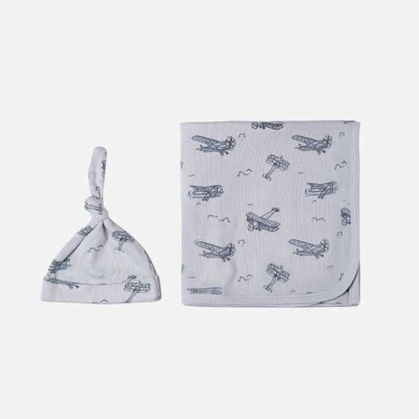 Makemake Organics - Organic Swaddle Blanket & Hat Set - Olive Gingham