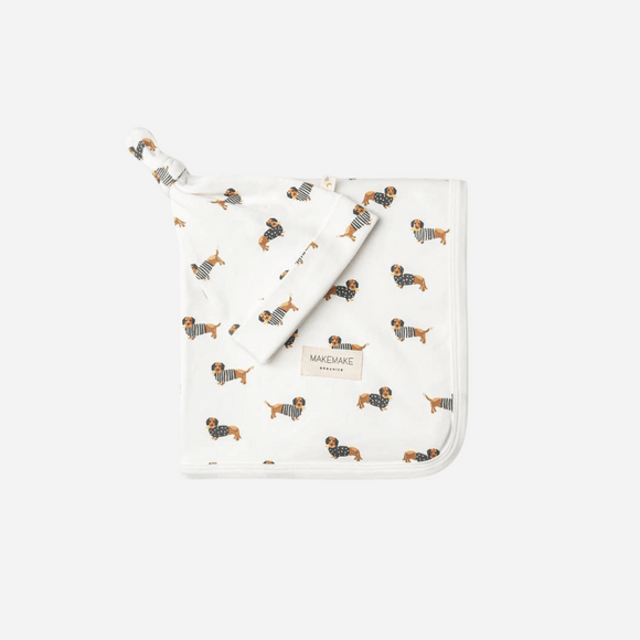 Makemake Organics - Organic Swaddle Blanket & Hat Set - Dog