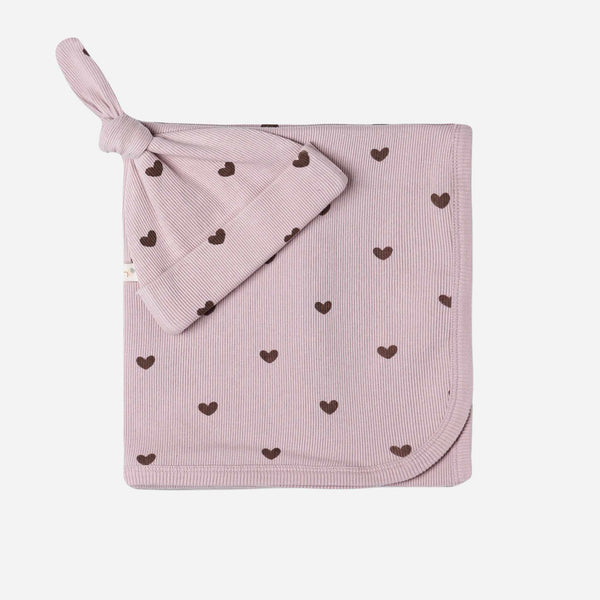 Makemake Organics - Organic Swaddle Blanket & Hat Set - Hearts