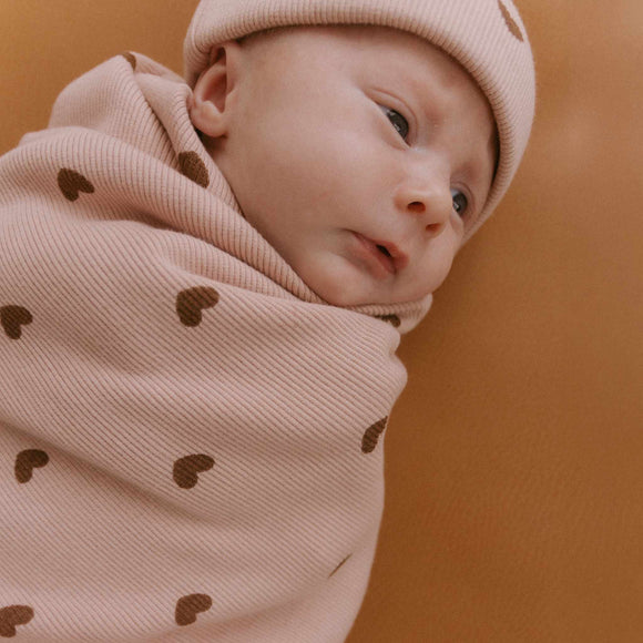 Makemake Organics - Organic Swaddle Blanket & Hat Set - Hearts