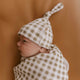 Makemake Organics - Organic Swaddle Blanket & Hat Set - Olive Gingham