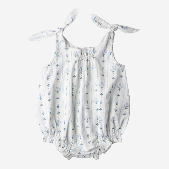 Makemake Organics - Organic Tie Shoulder Bubble Romper - Blue Vines