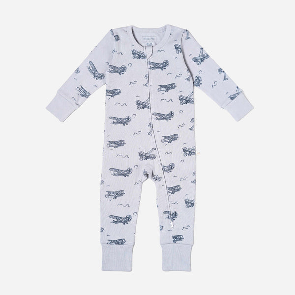 Makemake Organics - Organic 2-Way Zip Romper - Airplanes