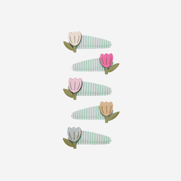 Mimi & Lula - Tulip Stripe Mini Clic Clac Hair Clips - Green