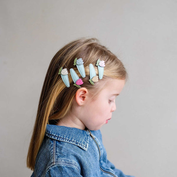 Mimi & Lula - Tulip Stripe Mini Clic Clac Hair Clips - Green