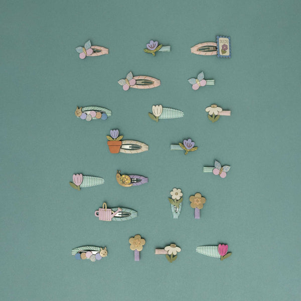 Mimi & Lula - Tulip Stripe Mini Clic Clac Hair Clips - Green