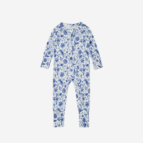 Motette - Long Sleeve Bamboo Sleeper - Porcelain Vine Cobalt