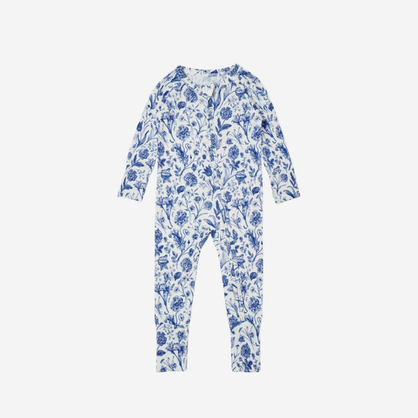 Motette - Long Sleeve Bamboo Sleeper - Porcelain Vine Cobalt