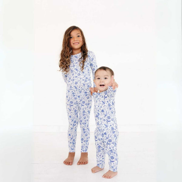 Motette - Long Sleeve Bamboo Sleeper - Porcelain Vine Cobalt