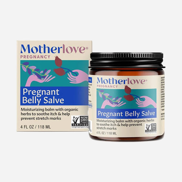 Motherlove Pregnant Belly Salve packaging on a white background