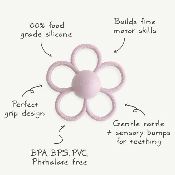 Mushie - Daisy Rattle Teether - Faded Denim