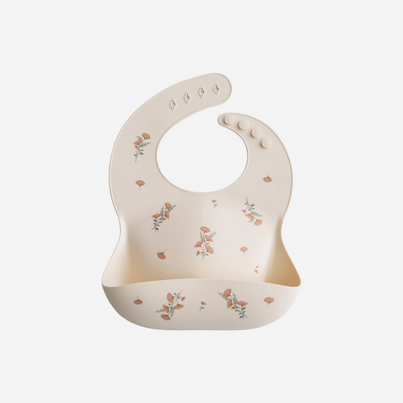 Mushie - Silicone Baby Bib - Pink Flowers